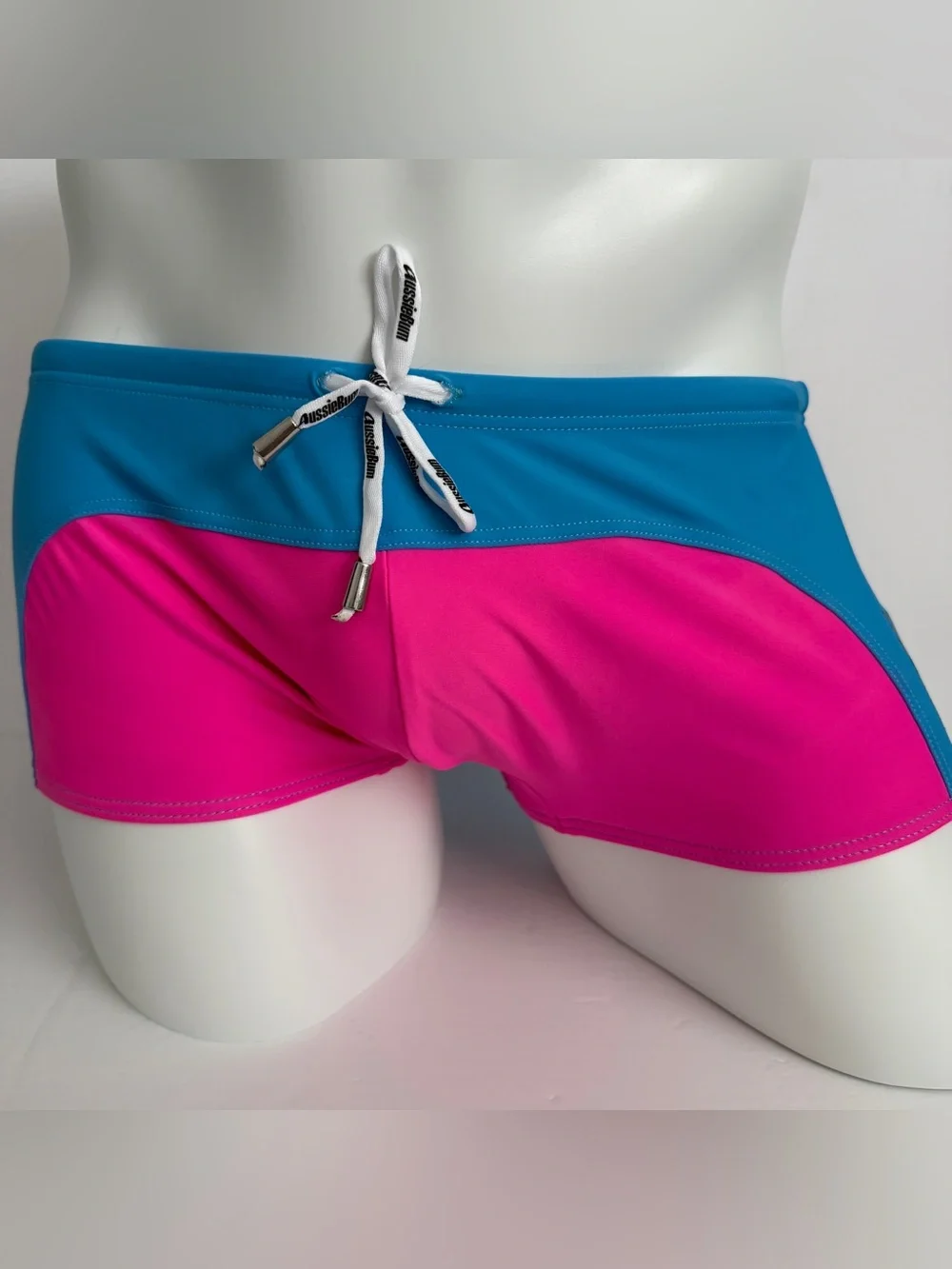 AussieBum Men’s Pink Blue Square Cut Swim Trunk Size L Made in Australia